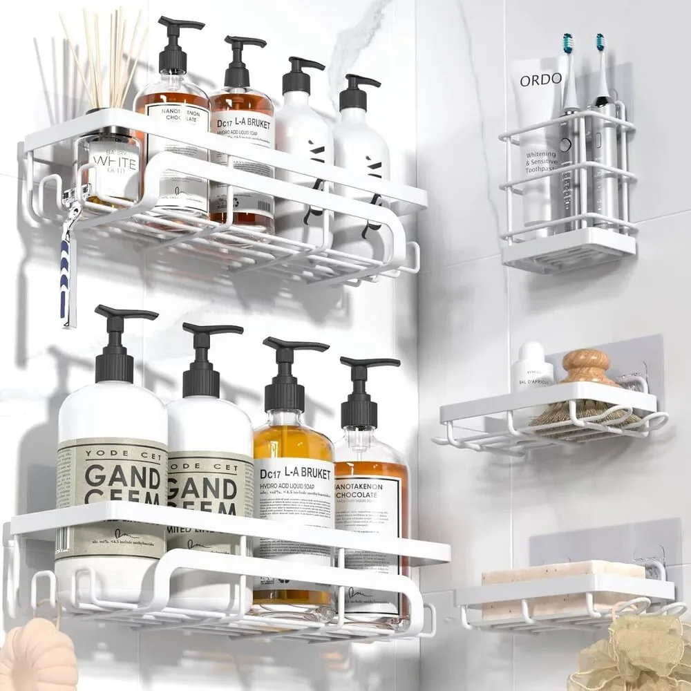 YASONIC Adhesive Shower Caddy, 5 Pack Organizer Soap Holder Rustproof Shelves